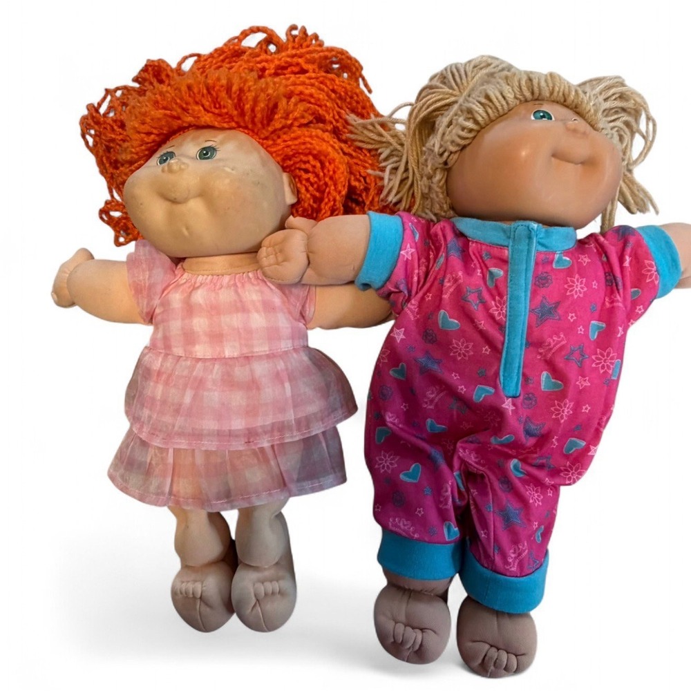Vintage Cabbage Patch Kids Dolls Lot 2 1980s Mattel Appalacian Yarn Hair